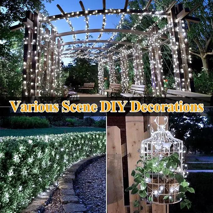 Ollny Solar String Lights Outdoor, 2 Pack Total 198FT 600LED Solar Fairy Lights, 8 Modes IP67 Waterproof for Outside Yard Garden Patio Xmas Party, Cool White by GreenHaven Gardens