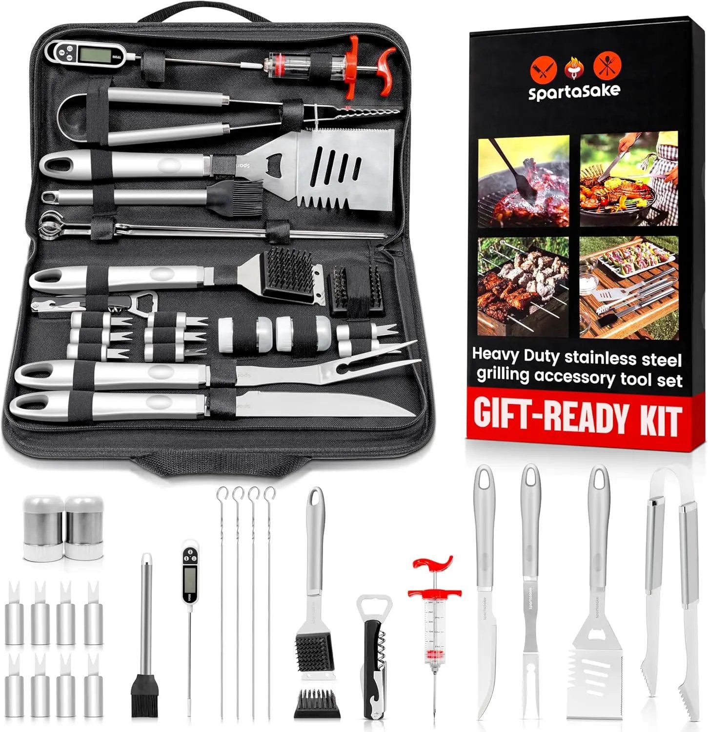SpartaSake BBQ Grilling Accessories - Stainless Steel Barbecue Grill Tools Accessories kit Spatula Thermometer Tongs for Blackstone Griddle Outdoor Camping-Grill Set Gifts for dad Men Women(24 pcs) by GreenHaven Gardens