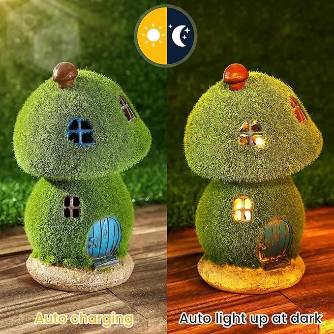 Mushroom Fairy House Decor - Figurine Lights Outdoor Solar Fairy Garden House for Patio Lawn Yard Ornaments, Housewarming Gift 7.4 inch by GreenHaven Gardens