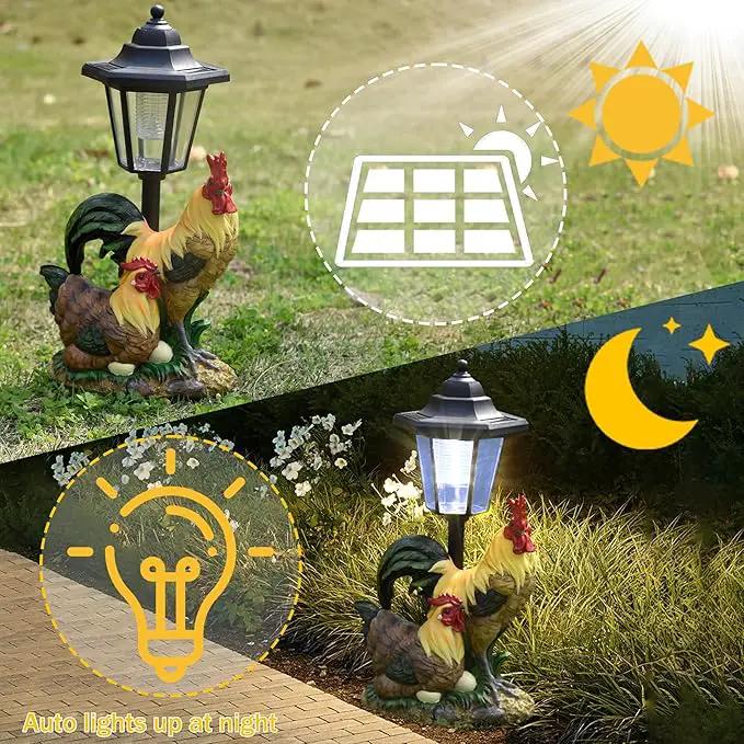 Solar Garden Outdoor Statues Rooster Hen Couple with Light, Outside-Outdoor Decorations Chicken Sculptures for Patio Yard Lawn Walkway Ornaments Clearance Gifts for Mom Grandma Birthday by GreenHaven Gardens
