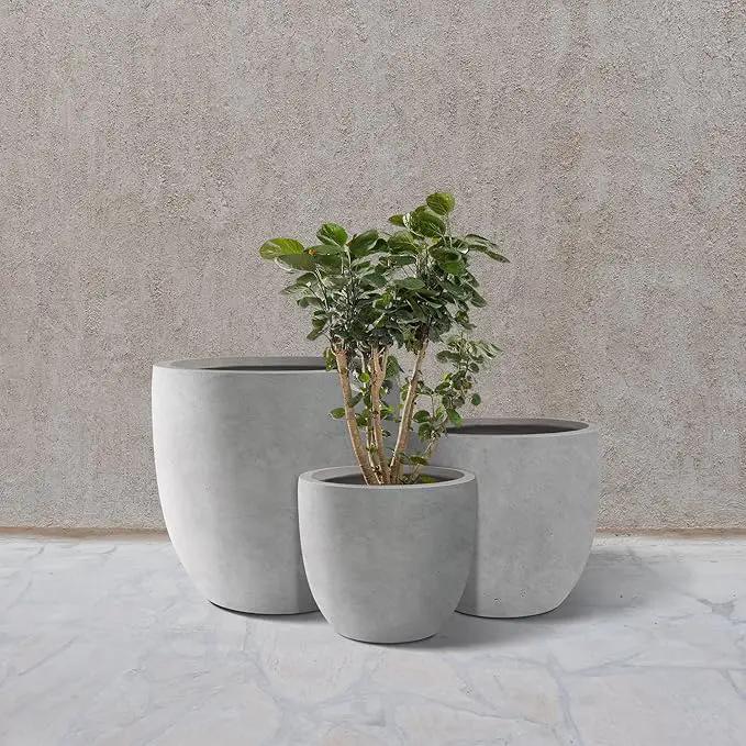 Kante 18",14",10" Dia Concrete Round Planters (Set of 3), Outdoor Indoor Large Planter Pots with Drainage Hole and Rubber Plug for Home Patio Garden, Natural Concrete by GreenHaven Gardens