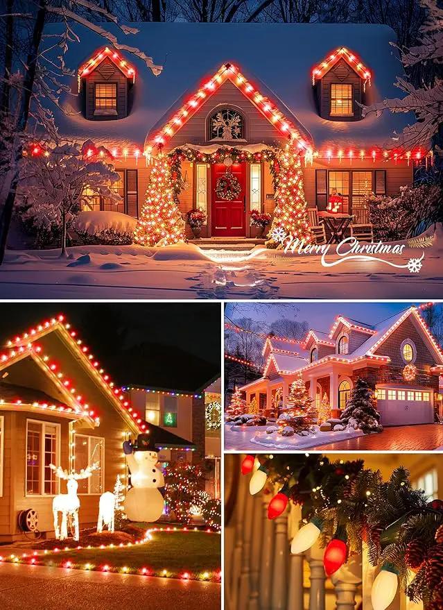 Brightown Frosted C9 LED Christmas Lights Outdoor, 32Ft Christmas Pathway Lights with 25 LED Bulbs and Stakes, Christmas Decorations Outside Driveway Walkway Sidewalk, Red and Warm White by GreenHaven Gardens