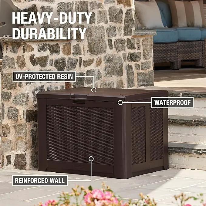 Rubbermaid Medium Resin Outdoor Storage Deck Box (74 Gal) Weather Resistant Brown Deck Organization for Home/Backyard/Pool Chemicals/Toys/Garden Tools/Porch/Patio Cushions by GreenHaven Gardens