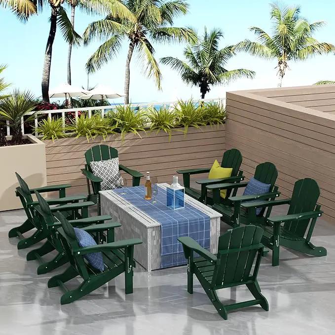 Westin Outdoors Laguna WO Outdoor Adirondack Folding Patio Chairs 8 PCS Set Retro Beach Aesthetic for Backyard, Lawn, Patio, Deck, Garden, Weather Resistant Polyethylene Plastic Lounger (Dark Green) by GreenHaven Gardens