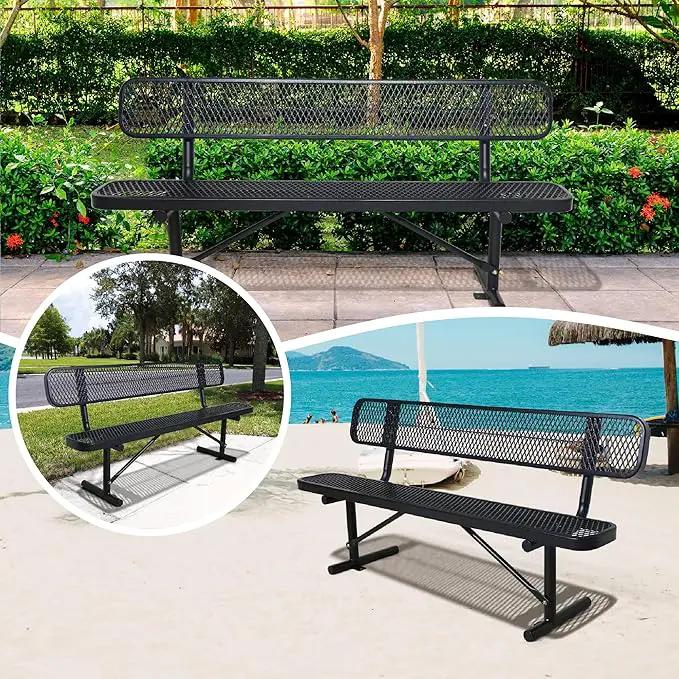 8 FT Heavy Duty Metal Park Bench for Outside, Black Bench with Backrest,4-6 Person Seat, Outdoor Commercial Metal Mesh Benches for Shopping Mall, Lawn, Park, Deck, Garden, Patio, Porch by GreenHaven Gardens