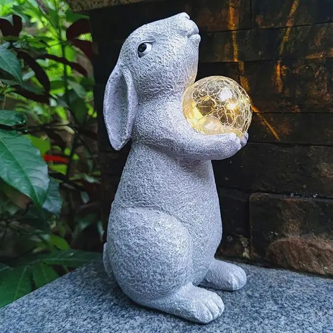 Solar Rabbit Statue Garden Decor -Rabbit Lover Gifts, with Gazing Solar LED Lights Ball Bunny Decoration for Garden Yard Patio Lawn Balcony - Gifts for Mom Grandma by GreenHaven Gardens