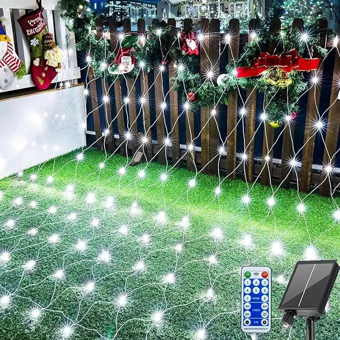 Christmas Net Lights, 204 LED Outdoor Mesh Lights Waterproof, Bush Solar Net Lights with 8-Lighting Modes for Tree Garden Yard Christmas Wedding Party Decoration(White) by GreenHaven Gardens