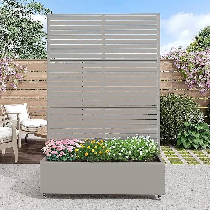 Casaphoria Metal Raised Garden Bed with Trellis and Wheels, 72"x47"x16" Planter Box for Climbing Plants, Vegetables & Vines, Features Drainage Holes and Privacy Screen (Grey-Louvered) by GreenHaven Gardens
