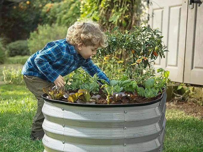 Galvanized Raised Garden Beds Outdoor // 4×2×1 ft Planter Raised Beds for Gardening, Vegetables, Flowers // Large Metal Garden Box (White Wood Grain) by GreenHaven Gardens