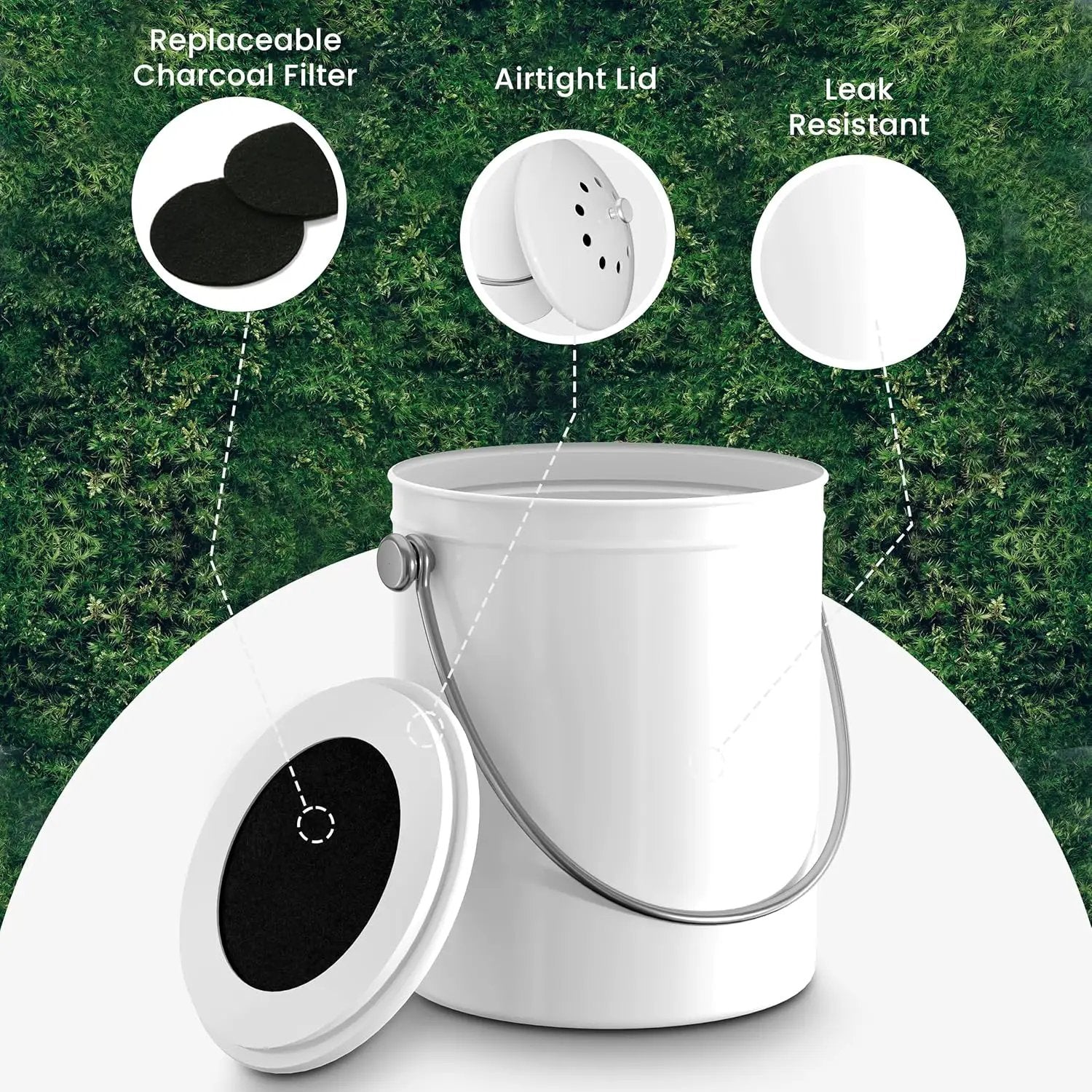 Utopia Kitchen Compost Bin for Kitchen Countertop, 1.3 Gallon Compost Bucket for Kitchen with Lid, Includes 1 Spare Charcoal Filter (White) by GreenHaven Gardens
