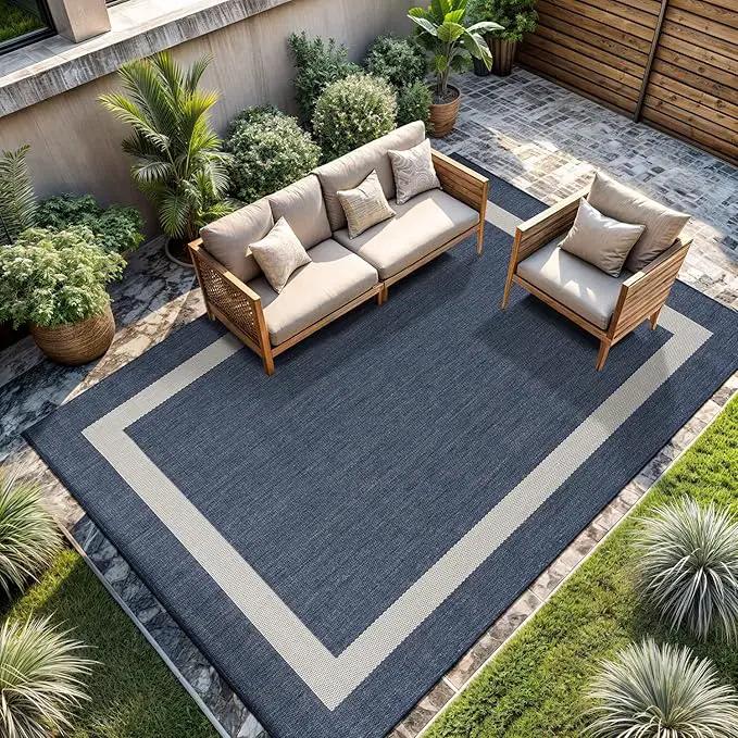 CAMILSON Outdoor Rug 8x10, Modern Outside Rugs for Patios Porches Waterproof Durable Washable Non-Shedding, Easy-to-Clean Indoor Outdoor Area Carpet (8 x 10, Bordered - Blue/White) by GreenHaven Gardens