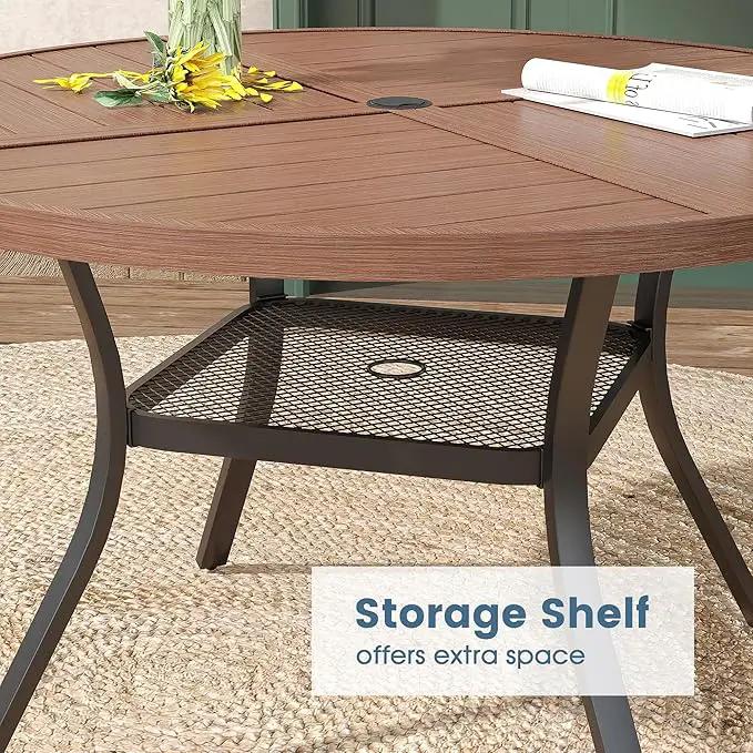 DIFY 40.6" Round Outdoor Patio Dining Table for 4, All-Weather Metal Steel Slatted Patio Table with 1.57" Adjustable Umbrella Hole, for Lawn Garden Porch Backyard, Walnut by GreenHaven Gardens