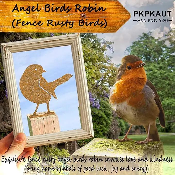 5Pcs Metal Birds Robin Fence Decorations Outdoor Yard Art, Rusty Birds Fence Art Outdoor and Garden, Metal Bird Silhouette Craft Statue Ornaments Fence Topper Decor by GreenHaven Gardens