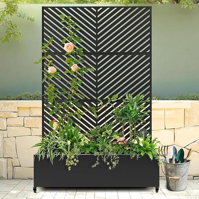 Raised Garden Bed with Trellis and Wheels,73"x47"x16" Metal Raised Garden Bed,Black Parallel Metal Planter with Climbing Trellis for Vines & Vegetables by GreenHaven Gardens