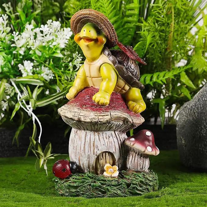 Turtle Figurine Garden Decor, Solar Turtle Outdoor Statue, Funny Turtle Gift Sculpture Decoration for Home Patio Yard Lawn Porch Ornament by GreenHaven Gardens