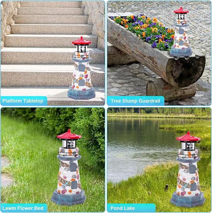 Solar Lighthouse with Rotating Beacon,11.4" Outdoor Garden Lighthouse Decor,Waterproof Statue Lighthouse Lamp for Yard Lawn Patio Gifts by GreenHaven Gardens
