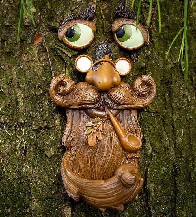 Tree Faces Decor Outdoor – Tree Hugger Yard Art Garden Decoration – Unique Bird Feeders for Outdoors and Indoors – Old Man Tree Art Brown by GreenHaven Gardens