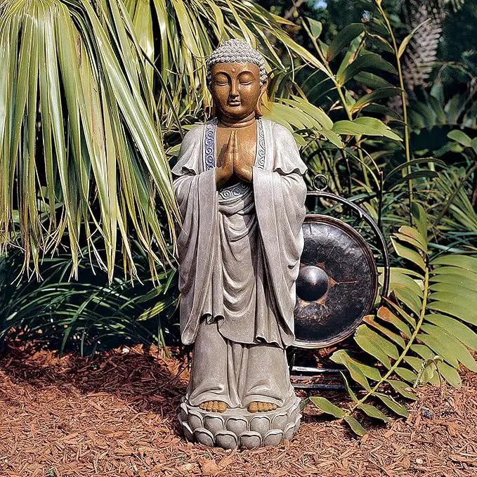 Design Toscano Bodh Gaya Asian Garden Statue, 9 inches wide, 30 inches tall, Cast Stone Resin, Faux Stone & Metallic Finish by GreenHaven Gardens