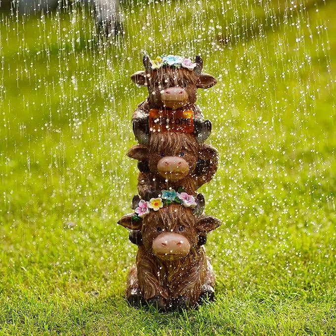 Solar Garden Statues Highland Cow Decoration,Highland Cow Figurine Outdoor Garden Decor Unique Gifts for Women, Mom, Grandma by GreenHaven Gardens