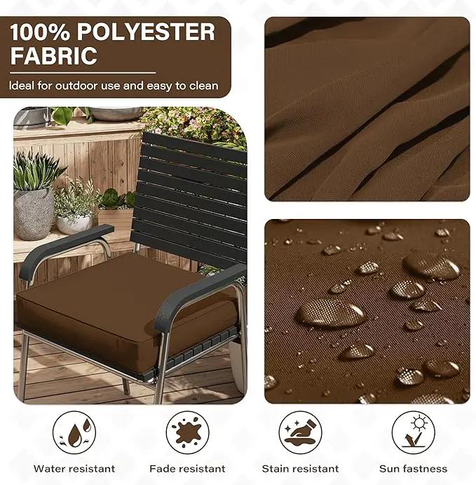 Patio Chair Cushions 22 X 22 X 4 Inch Waterproof Outdoor Seat Cushions for Patio Furniture, Outdoor Sofa Couch Pads with Ties & Handle, Set of 2, Chocolate by GreenHaven Gardens