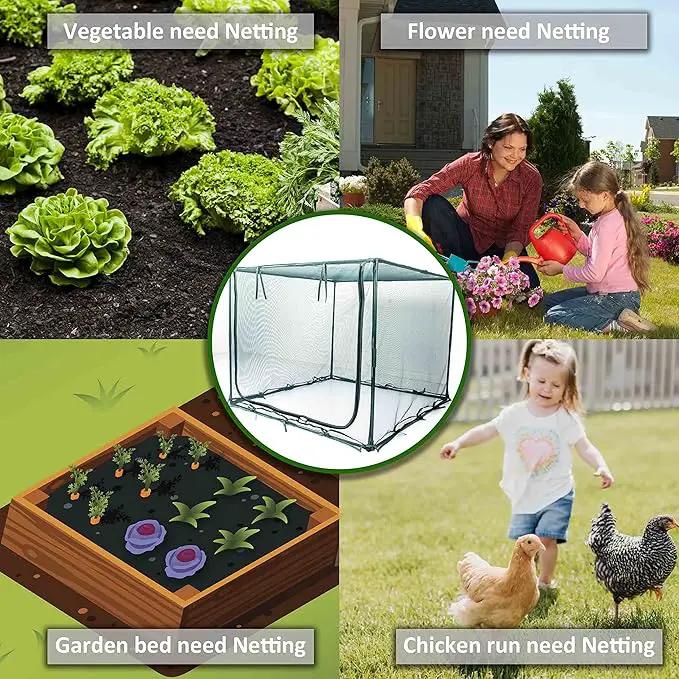 Square 4'x4' Netting Cover 3.3FT Tall Crop Cage Pest Guard Cover for Vegetables Fruits Durable Plant Garden Net with 4 Stakes by GreenHaven Gardens