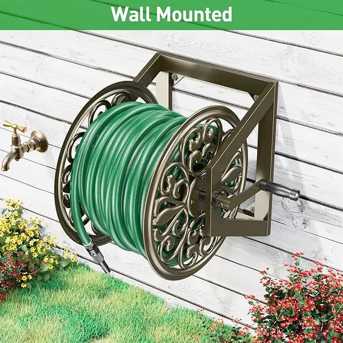 GOFORWILD Garden Wall/Floor Mount Hose Reel, Decorative Hose Reel, Garden Heavy-Duty Water Hose Holder Winder, Holds 200-Feet of 5/8-Inch Hose by GreenHaven Gardens