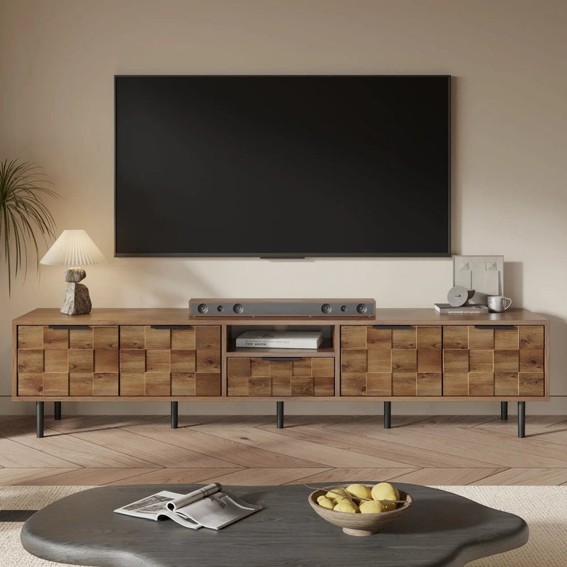 TV Stand, L Shaped Handle Entertainment Console With Storage - Natural by HouseOfZazla