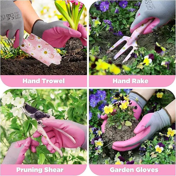 WORKPRO Aluminum Garden Tool Set, 4PCS Heavy Duty Hand Garden Tools with Box Include Trowel, Rake, Pruner, Garden Gloves, Pink, Garden Gifts by GreenHaven Gardens