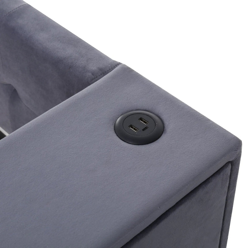 Upholstered Bed With Storage And Twin Trundle, USB Charging Ports by HouseOfZazla
