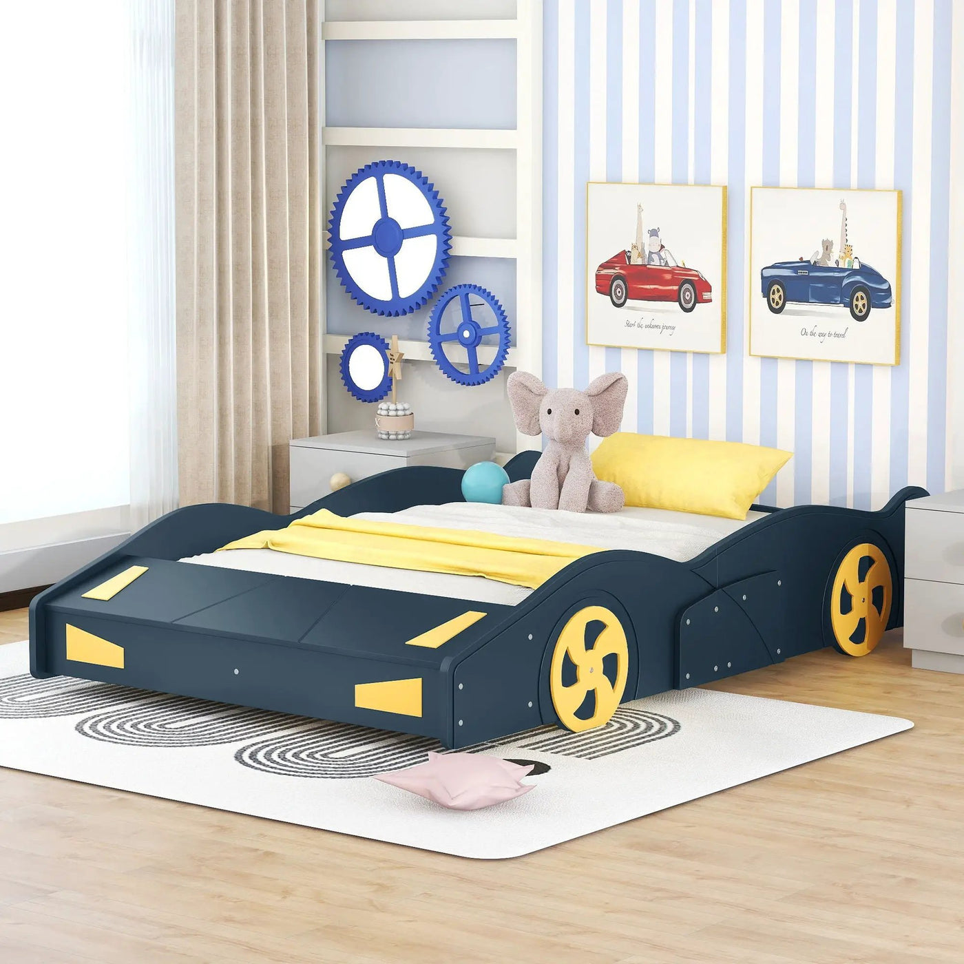 Race Car Shaped Platform Bed With Wheels And Storage by HouseOfZazla