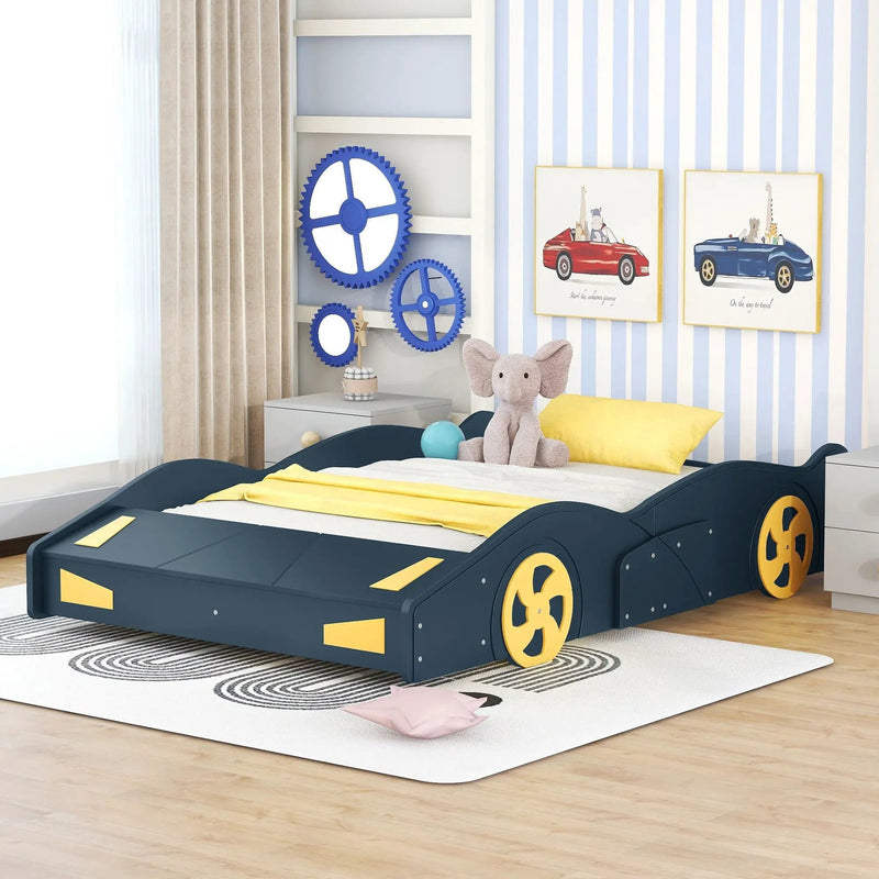 Race Car Shaped Platform Bed With Wheels And Storage by HouseOfZazla