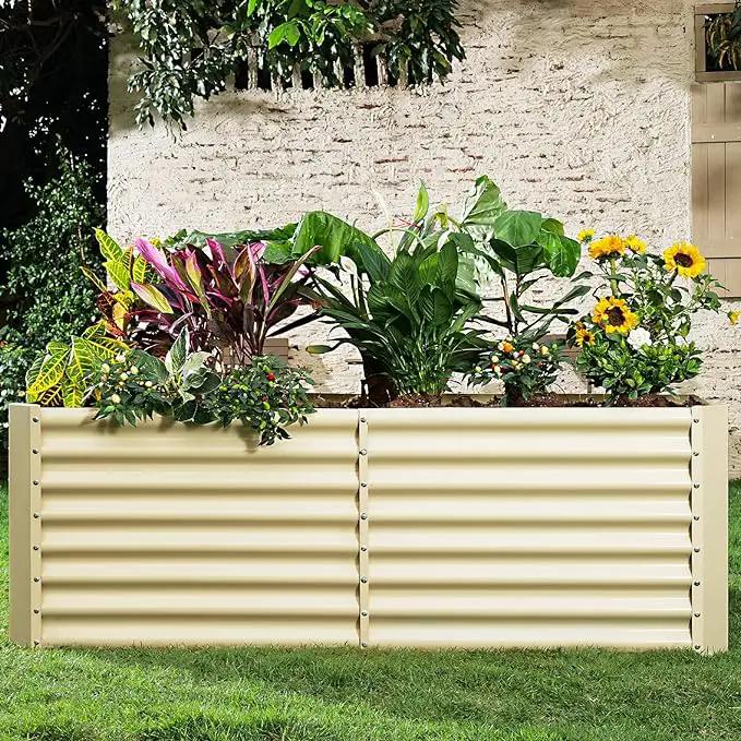 Land Guard 8×4×2ft Galvanized Raised Garden Bed, Planter Boxes Outdoor, Raised Garden Beds Outdoor for Vegetables, Flowers, Herbs, 479 Gallons, Cream Yellow… by GreenHaven Gardens