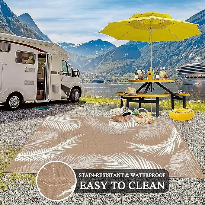 Pauwer Waterproof Outdoor Rug 5x8, Reversible Plastic Straw Patio Camping Rug, Indoor Outdoor RV Mat Carpet for Deck, Camper, Porch, Balcony, Backyard, Picnic, Leaf Brown by GreenHaven Gardens