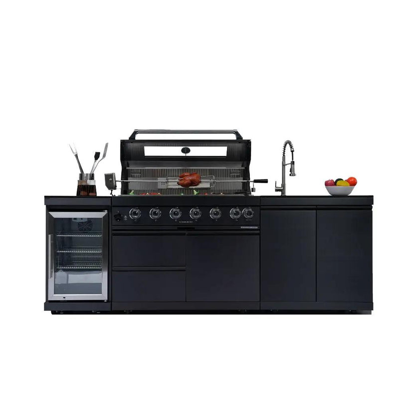 NG 95" 6-Burner 85000 BTU Black Outdoor Kitchen Island Grill Rotisserie kit Granite Countertops by Chery Industrial