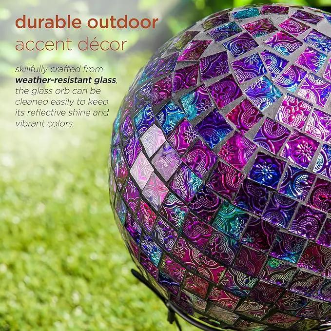 Alpine Corporation 10" Diameter Indoor/Outdoor Glass Mosaic Gazing Globe Yard Decoration, Purple Embossed Tile by GreenHaven Gardens