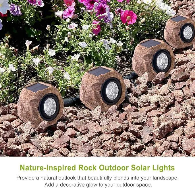 Solar Rock Lights, 4 Pack Solar Powered Waterproof LED Spotlights Decorative for Outdoor Garden, Pathway, Walkway, Yard, Landscape, Patio (Cool White) by GreenHaven Gardens