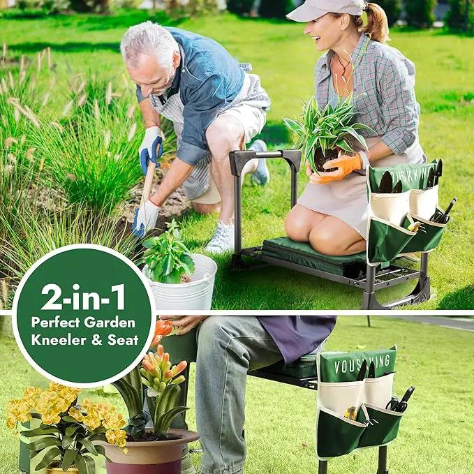 New Upgrade Foldable Garden Kneeler and Seat,Thicker Wider Softer Garden Kneeler with Straps,350lbs Heavy Duty Garden Stool with Tool Bag, Gardening Gift for Women and Men Green by GreenHaven Gardens