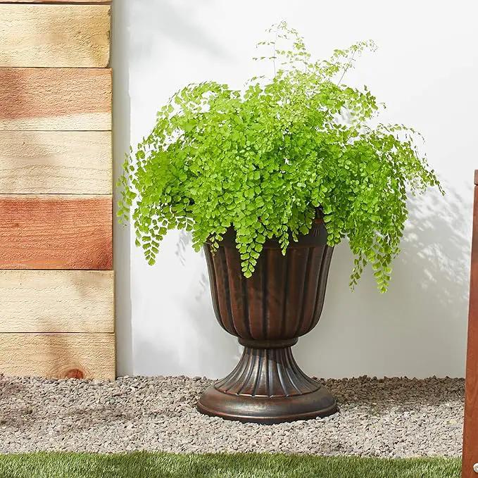 PL00CP Classic Traditional Plastic Urn Planter, 16" x 18", Brushed Copper by GreenHaven Gardens