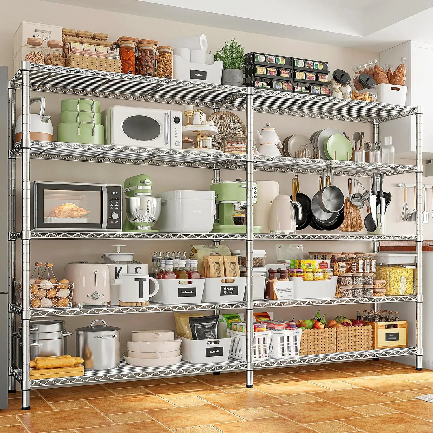 REIBII 70" W Wire Shelving Load 1500LBS, Metal Shelving 5-Tier Storage Shelves Metal Shelves for Storage Adjustable Shelving Rack for Pantry Kitchen Commercial School 70" W*15.8" D*72.4" H,Chrome by GreenHaven Gardens