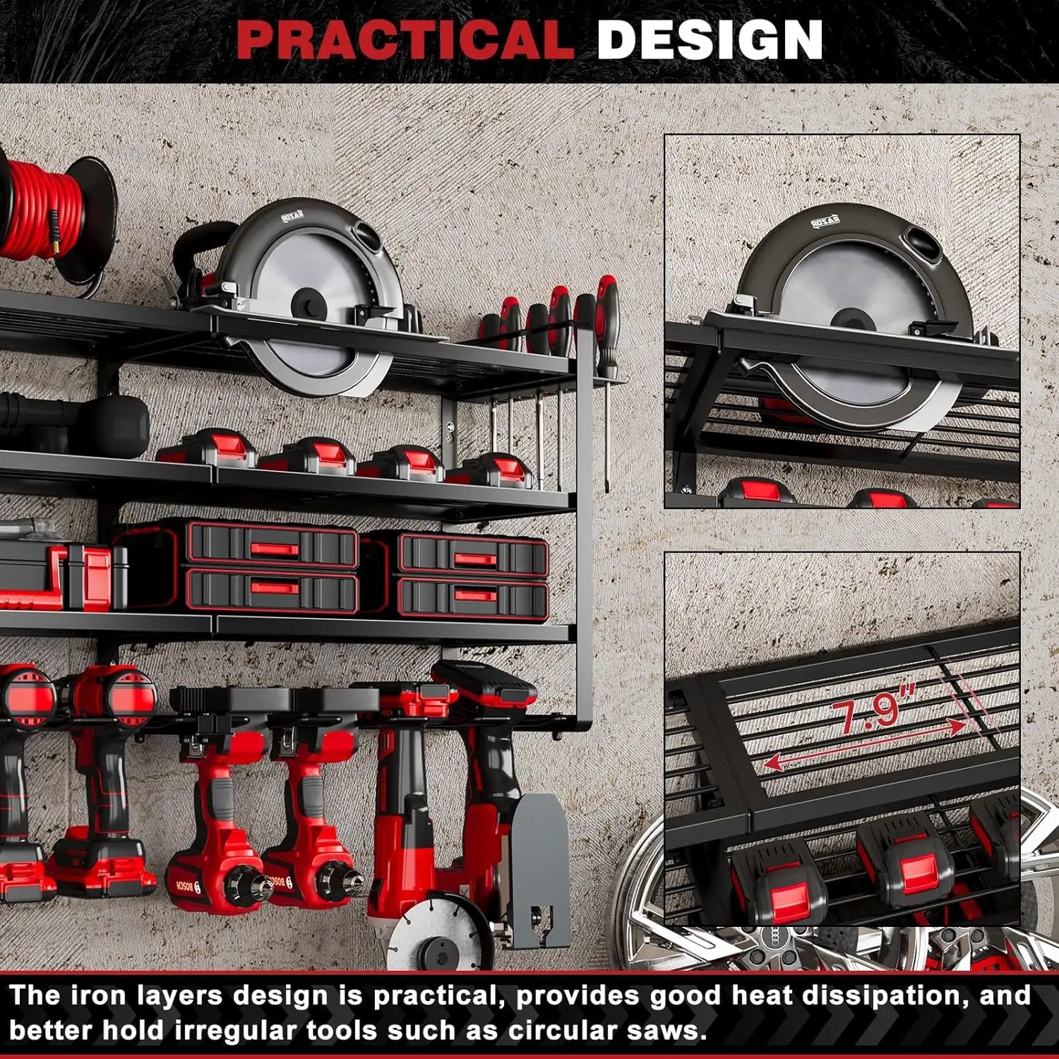 48" Large Power Tools Organizer Wall Mount,12 Drill Holder for Garage, Workshop Heavy Duty Storage Rack by GreenHaven Gardens