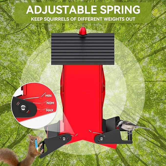 Squirrel Proof Bird Feeder for Outdoors Hanging, Metal Wild Bird Seed Feeder with Bilateral Weight-Activated Perches, 5LB Large Capacity Wild Bird Feeders for Outside Finch, Cardinal, Blue Jay by GreenHaven Gardens