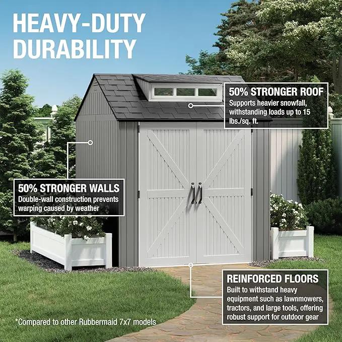 Rubbermaid Resin Outdoor Storage Shed With Floor (7 x 7 Ft) Weather Resistant Gray Organization for Home/Backyard/Garden Tools/Lawn Mower/Bike Storage/Pool Supplies by GreenHaven Gardens