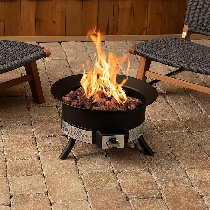 Amazon Basics Portable Propane Fire Pit, 19 inch Round Gas for Patio, 55,000 BTU Carry Strap by GreenHaven Gardens