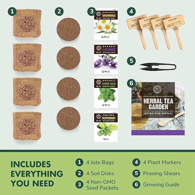 Indoor Herb Garden Seed Starter Kit - Herbal Tea Growing Kits, Grow Medicinal Herbs Indoors, Seeds for Planting, Soil, Plant Markers, Pots, Infuser, Planter Box, Gardening Gifts for Women by GreenHaven Gardens