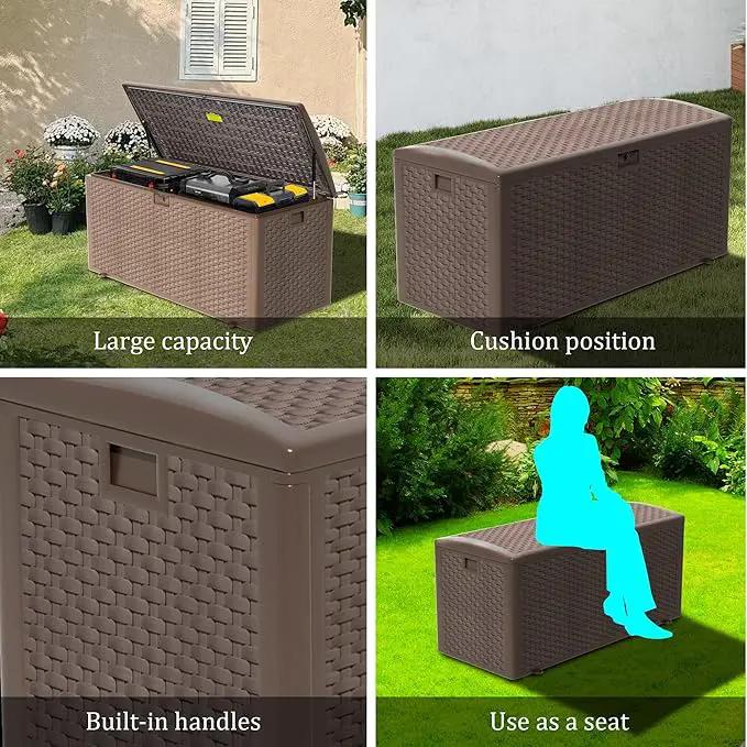 180 Pro Gallon Waterproof Outdoor Storage Bin Resin Deck Box for Patio, Poolside, and Garden, Lockable & UV-Resistant, Brown by GreenHaven Gardens