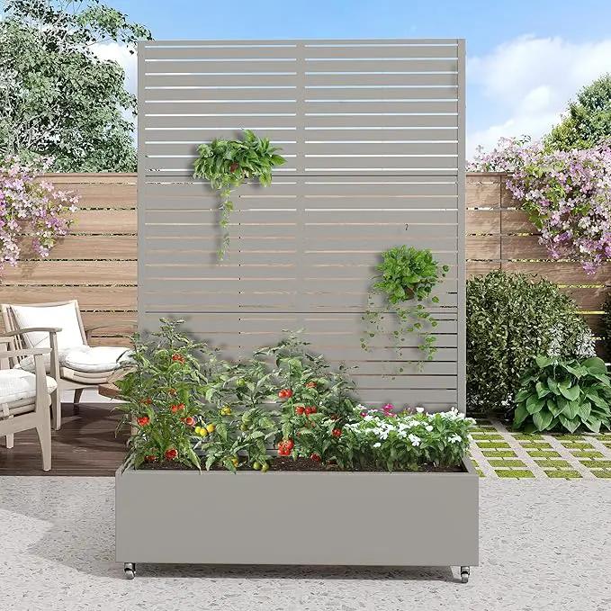 Casaphoria Metal Raised Garden Bed with Trellis and Wheels, 72"x47"x16" Planter Box for Climbing Plants, Vegetables & Vines, Features Drainage Holes and Privacy Screen (Grey-Louvered) by GreenHaven Gardens