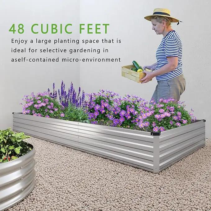 12x4x1FT Galvanized Raised Garden Bed Kit,Vegetable Boxes-Rectangle Metal Flower Box,Large Planter Raised Beds Outdoor Garden for Planting,Fruit,Herb-Sliver by GreenHaven Gardens
