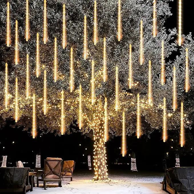 Dazzle Bright Christmas Lights Outdoor, 288LED Meteor Shower Rain Lights 12 Inch 8 Tubes, Waterproof Plug in Falling Icicle Lights Christmas Decorations for Xmas Tree Yard House Decor (Warm White) by GreenHaven Gardens