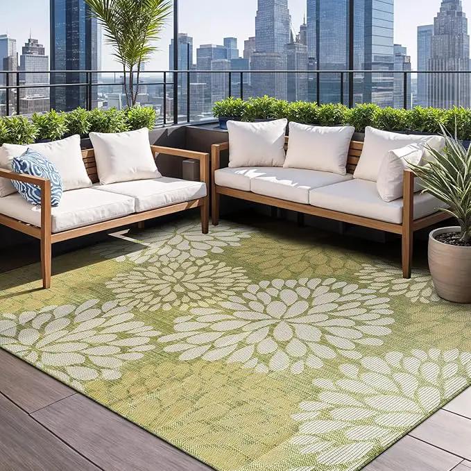 Beverly Rug Outdoor Rug 6x9 Modern Exotic Tropical Leaf Area Rugs for Indoor and Outdoor Patio Deck Porch Garden Water Resistant Washable Outside Carpet (6 x 9 Green) by GreenHaven Gardens