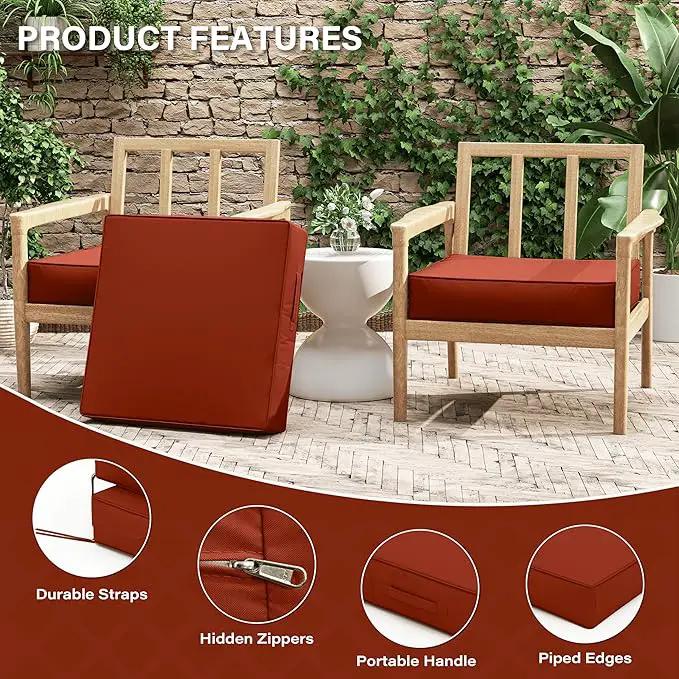 Patio Chair Cushions 24 X 24 X 5 Inch Waterproof Outdoor Seat Cushions for Patio Furniture, Outdoor Sofa Couch Pads with Ties & Handle, Set of 2, Terra Red by GreenHaven Gardens